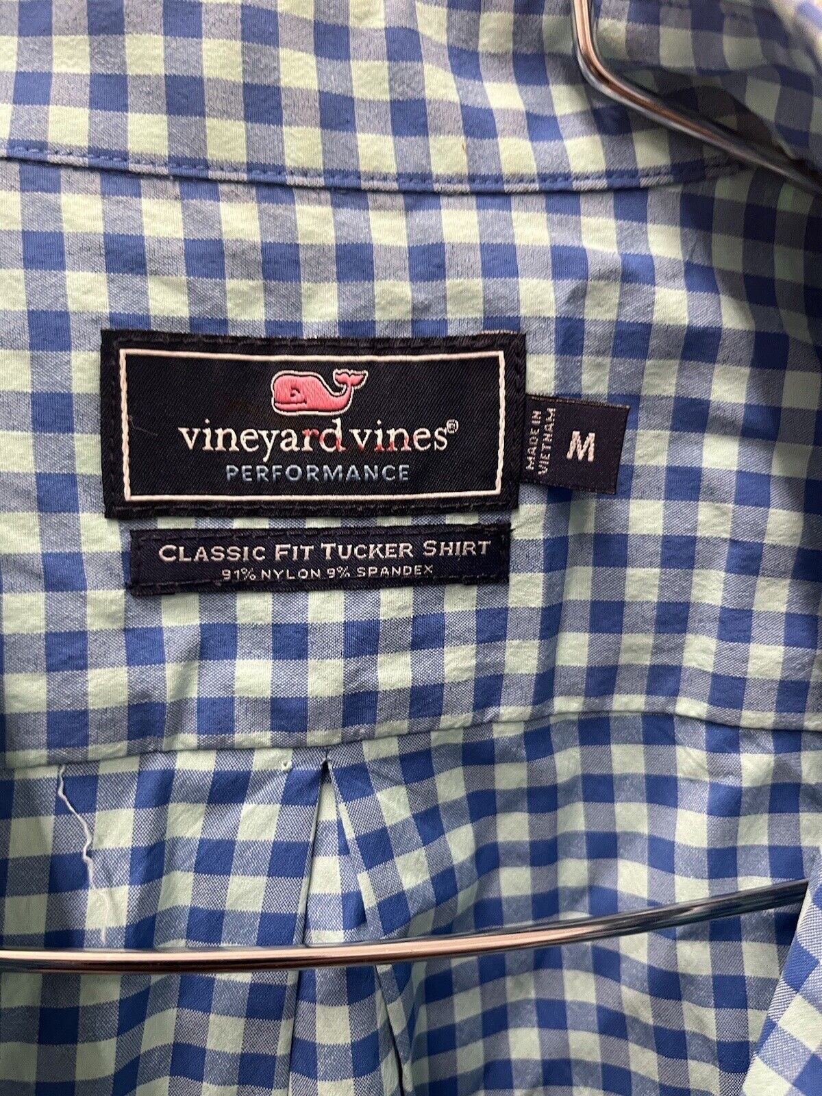 Vineyard Vines Performance Shirt Mens Medium Blue Gingham Classic Fit Tucker