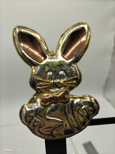 Vintage Silver Copper Gold Tone Large Easter Bunny Rabbit Brooch Pendant Pin