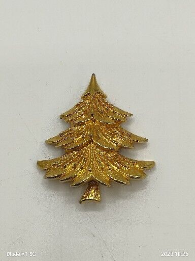 Vtg Signed Corel Gold Tone Christmas Holiday Tree Costume Jewelry Brooch Pin