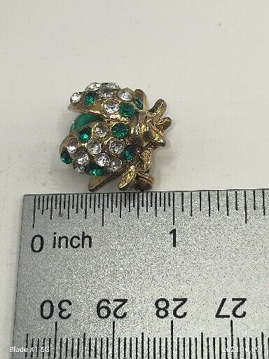 Vintage Green Jelly Belly Style Small Rhinestone Crystal Lady Bug Pin Brooch