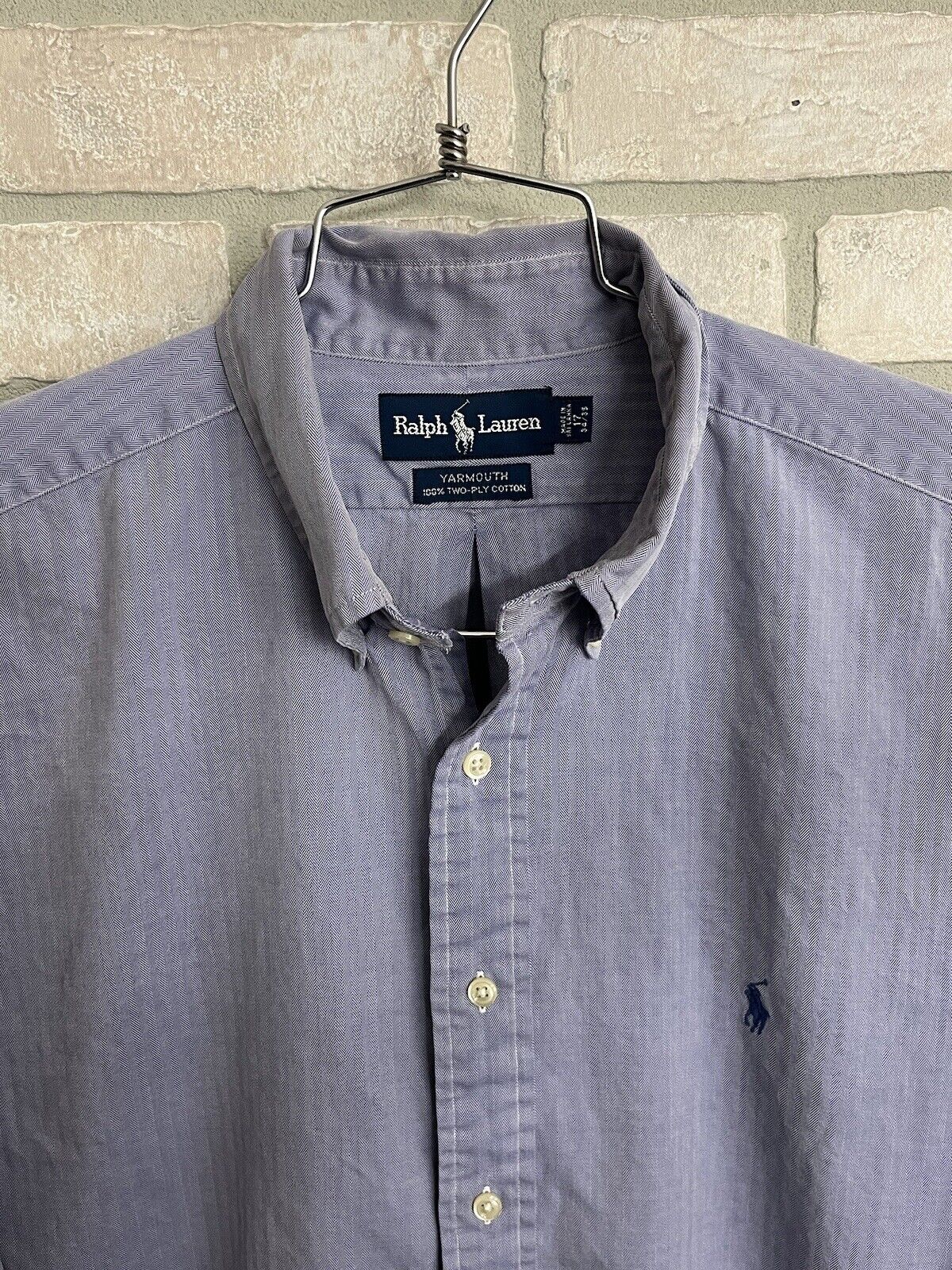 RALPH LAUREN YARMOUTH Shirt Mens 17 34/35 ￼￼Long ￼Sleeve Button Down BLUE White