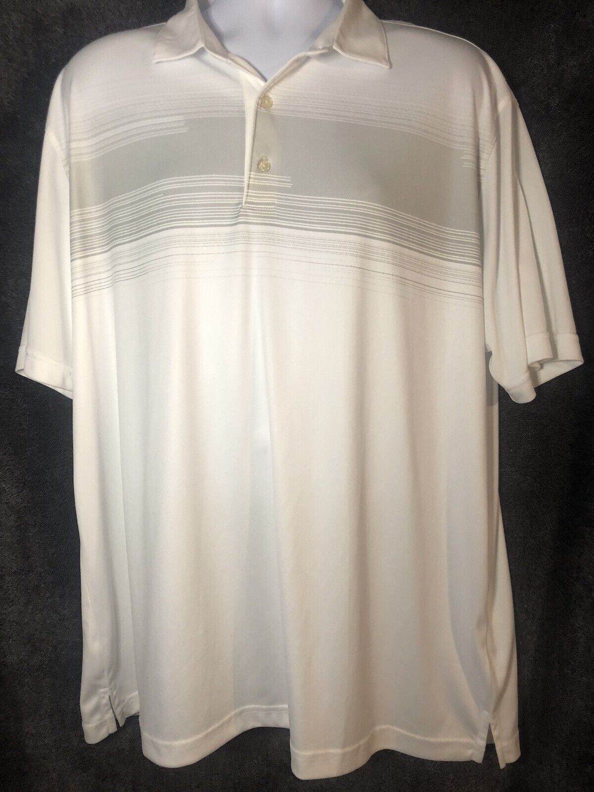 Greg Norman ML75 Play Dry Men's XL Golf Shirt Polo Performance White Gray Stripe