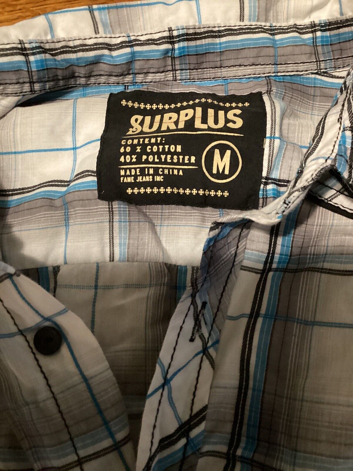 Surplus Black Blue White ￼Plaid Long Sleeve Button Down Up Shirt Men's M Casual