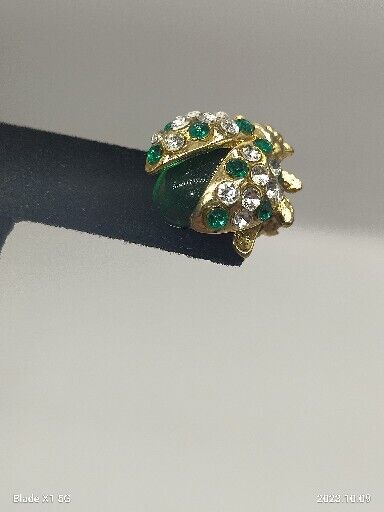 Vintage Green Jelly Belly Style Small Rhinestone Crystal Lady Bug Pin Brooch