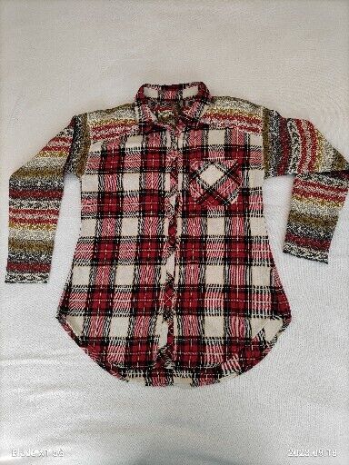 Aratta Silent Journey Cozy Red Plaid Buttondown Tunic Blouse Shirt Size S