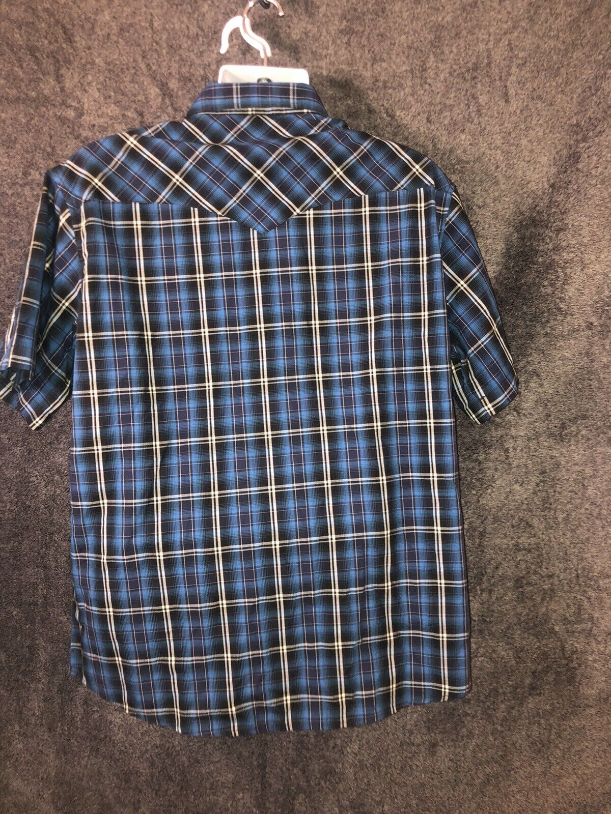 Wrangler Western Wear Pearl Snap Button Up Short Sleeve Shirt BluePlaid XL/XG/TG