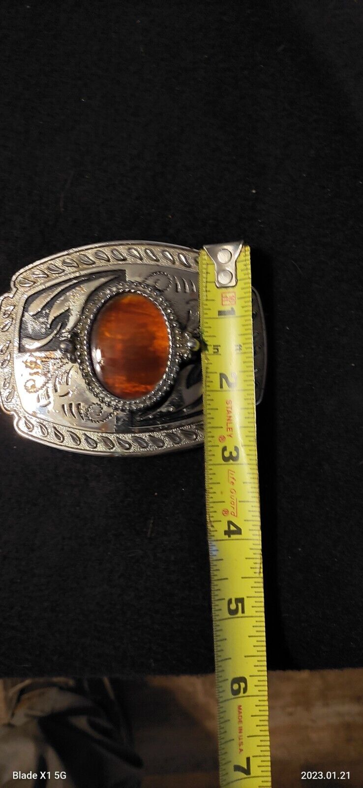 Vintage Western Silver Tone Belt Buckle With Brownish Red Stone