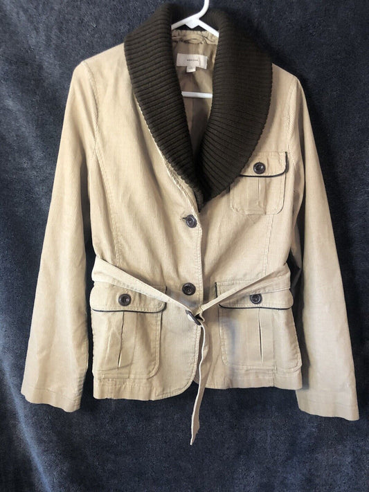 Corduroy Merona Womens Beige Button Up Jacket Coat With Belt Size Medium