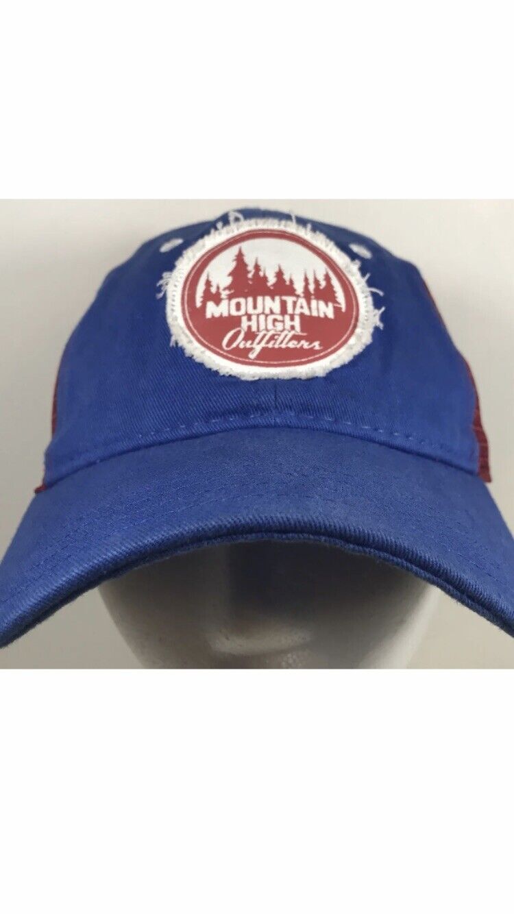 Mountain High Outfitters Hat Blue Red Trucker Cap Outdoor Patch Logo SnapBack