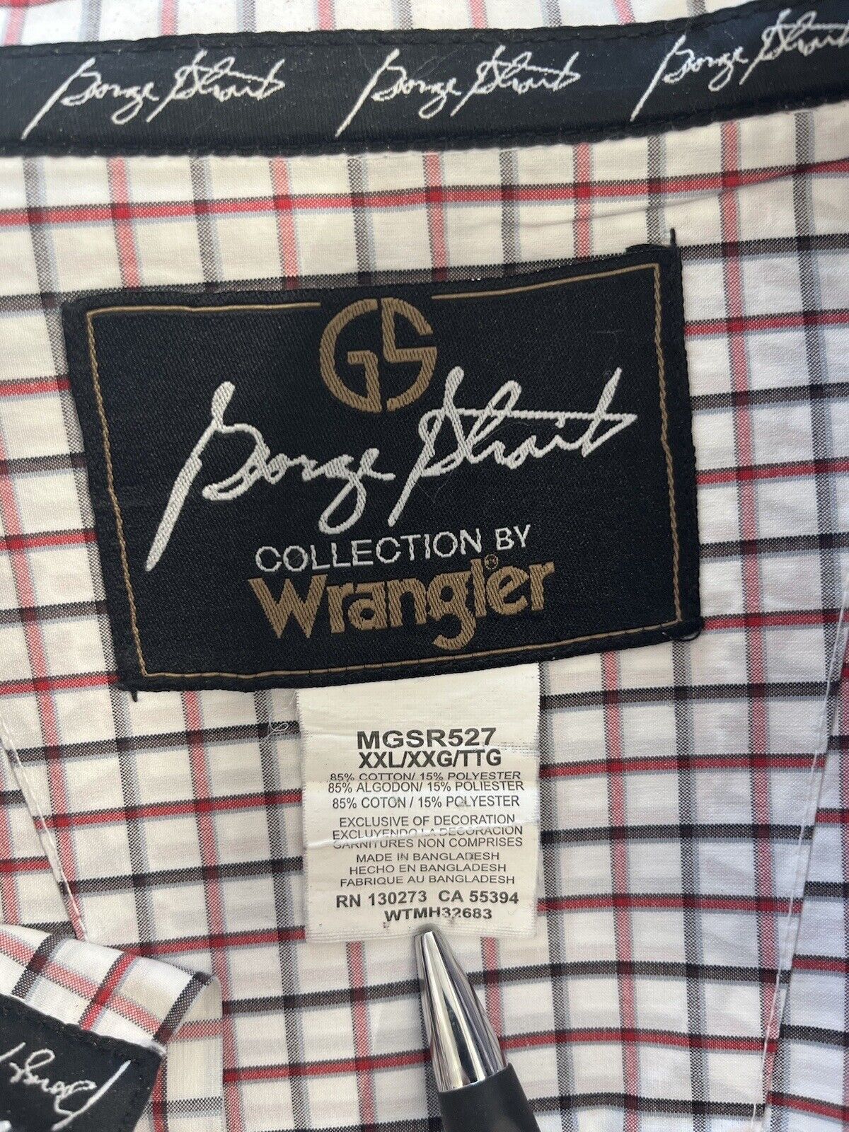 Wrangler George Strait Shirt Men 2XL XXL Black Check Long Sleeve Button Western