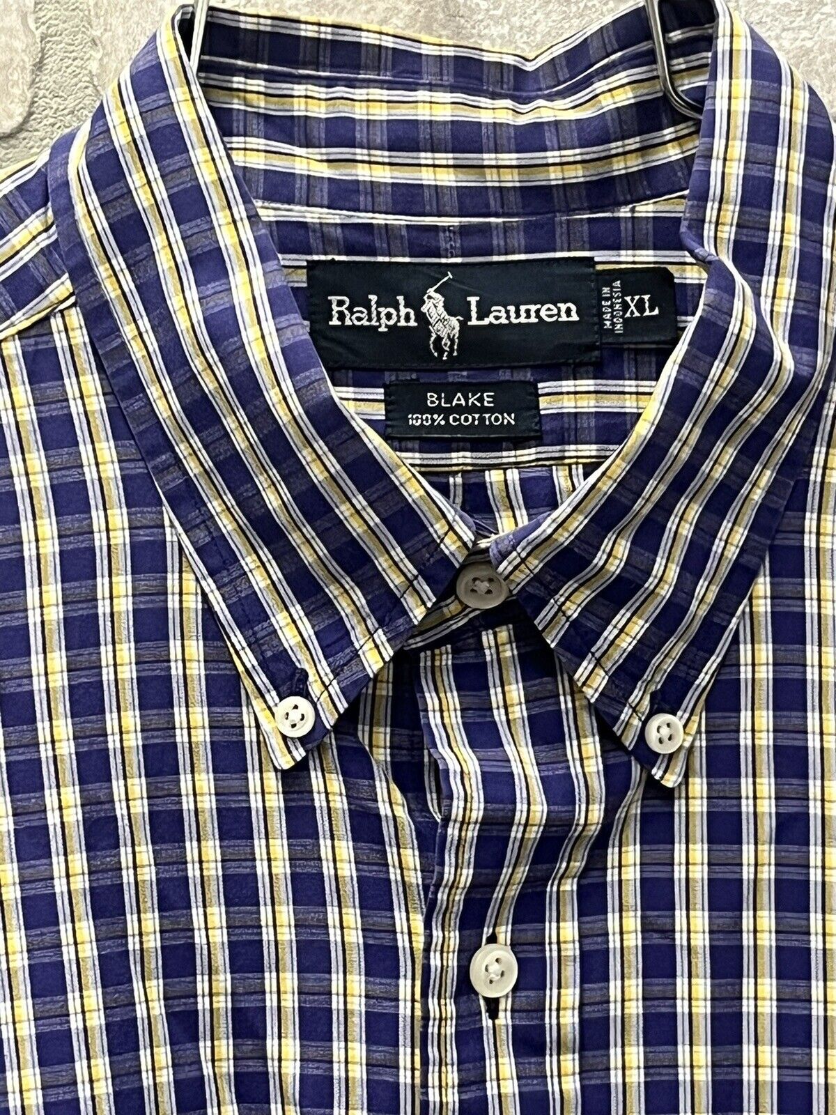 VTG Polo Ralph Lauren Shirt Mens Extra Large Button Up Blue Plaid Twill Blake XL