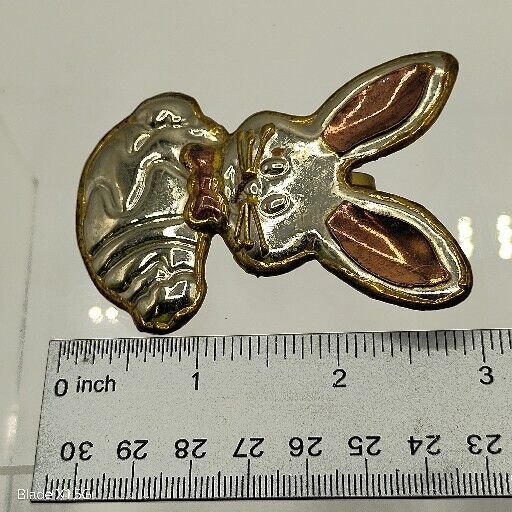 Vintage Silver Copper Gold Tone Large Easter Bunny Rabbit Brooch Pendant Pin