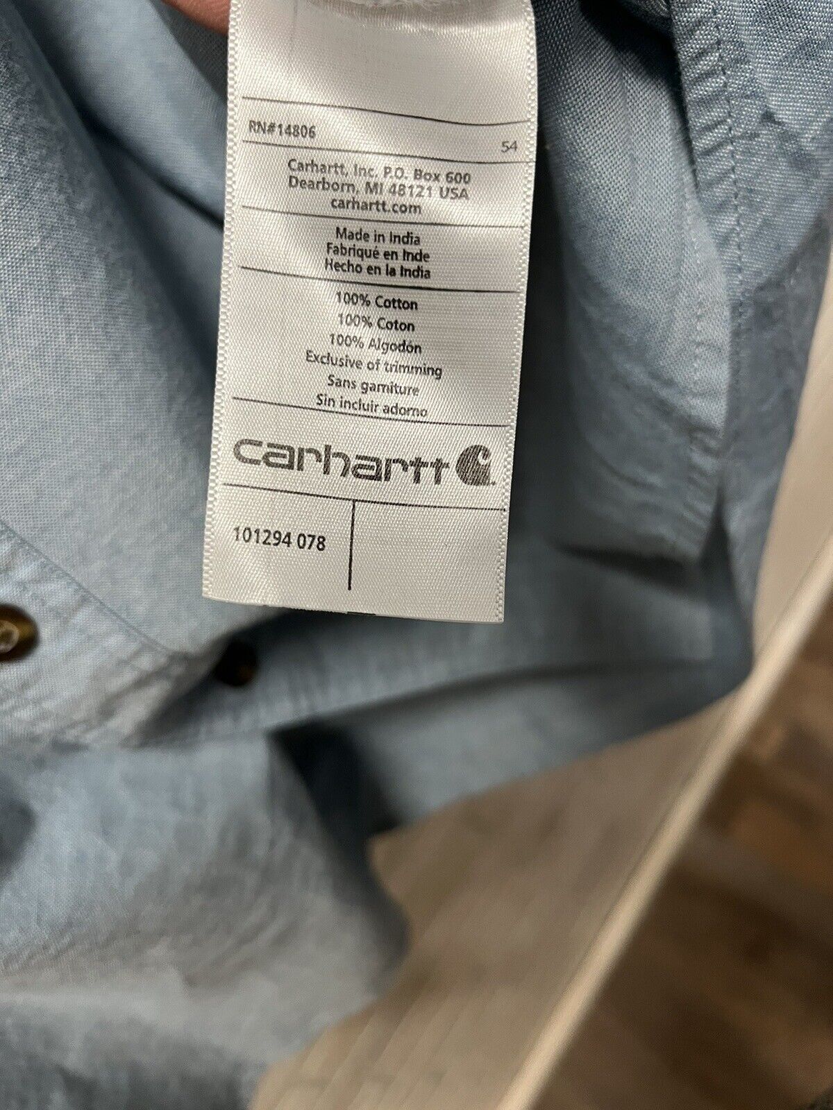 Carhartt Relaxed Fit T-Shirt Short Sleeve Button Up Blue Men’s Size 2XL Tall