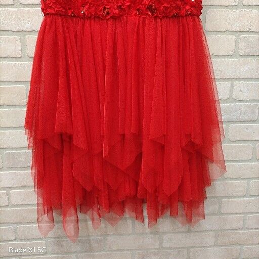 JUSTICE Red Floral Sequin Tulle Midi Sleeveless Dress Size 20 Plus