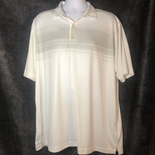 Greg Norman ML75 Play Dry Men's XL Golf Shirt Polo Performance White Gray Stripe