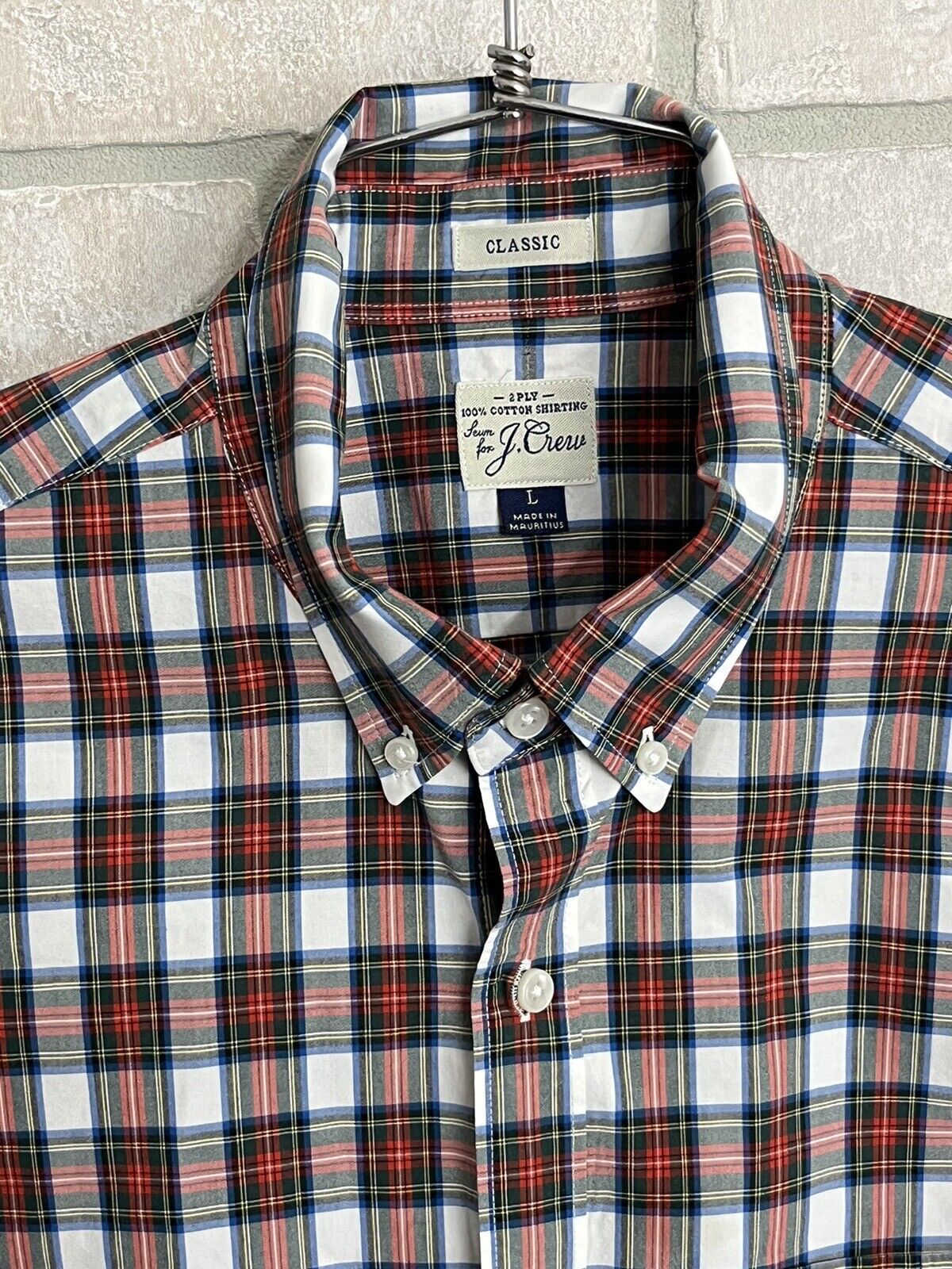 J Crew Classic Shirt Fit Red Plaid Long Sleeve Button Down Mens Large RN 77388