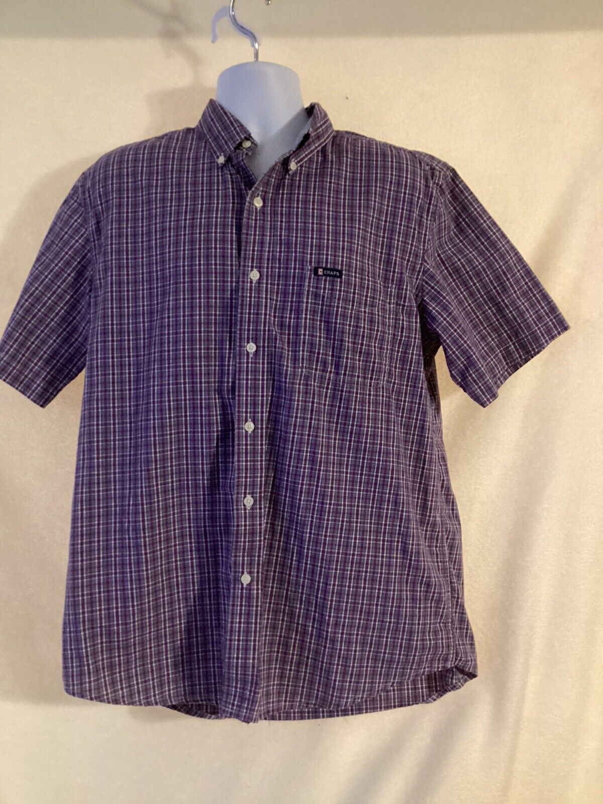 Chaps Button Up Shirt Mens Large Purple Casual Short Sleeve Easy Care