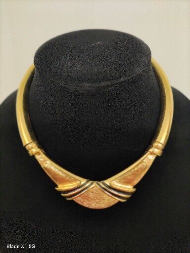 Vintage NAPIER Patent Pending Signed Gold Tone Black Collar Choker Bib Necklace