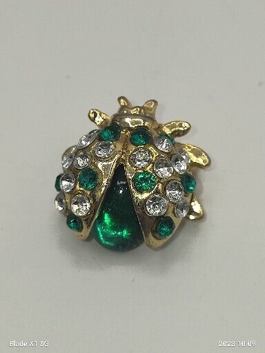 Vintage Green Jelly Belly Style Small Rhinestone Crystal Lady Bug Pin Brooch