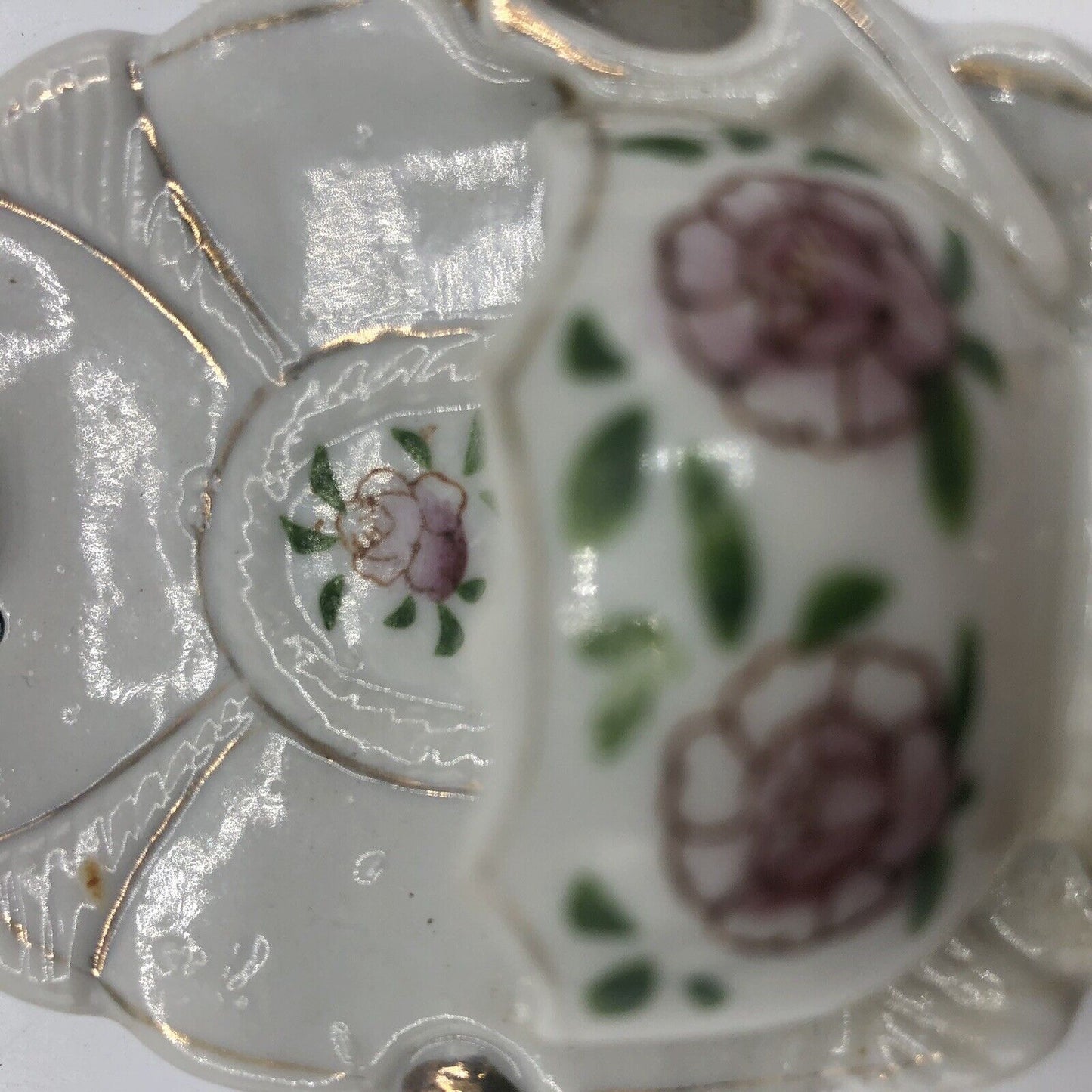 Vintage handpainted Japan wall pocket with rose floral Mauein Occupie Japan Cup