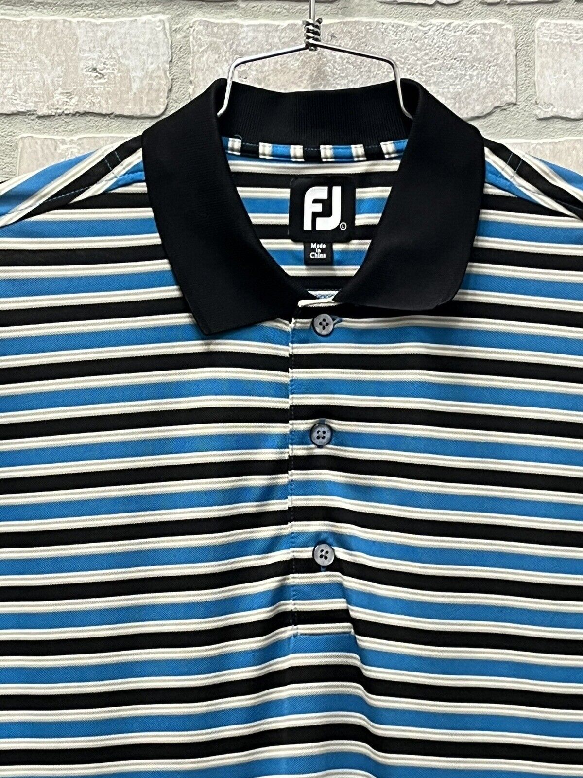 FootJoy Shirt Medium Blue Striped Polo Golf Short Sleeve L Tall