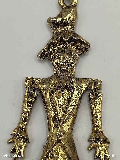 Vintage Scarecrow Gold Tone Movable Articulated Figural Fall Jewelry Necklace