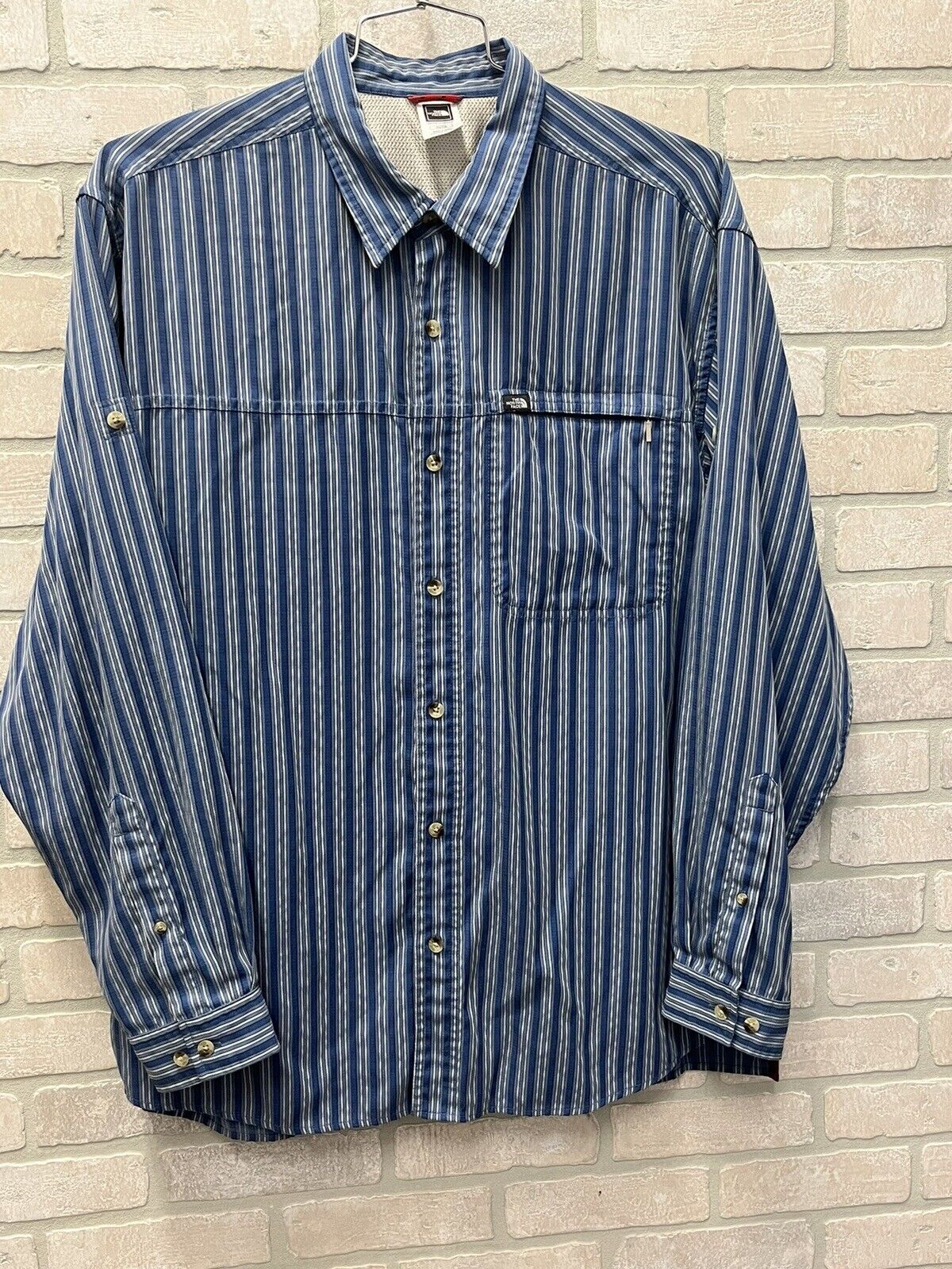 The North Face Shirt Mens XL/TG Blue White Stripe Long Sleeve Button Up Casual