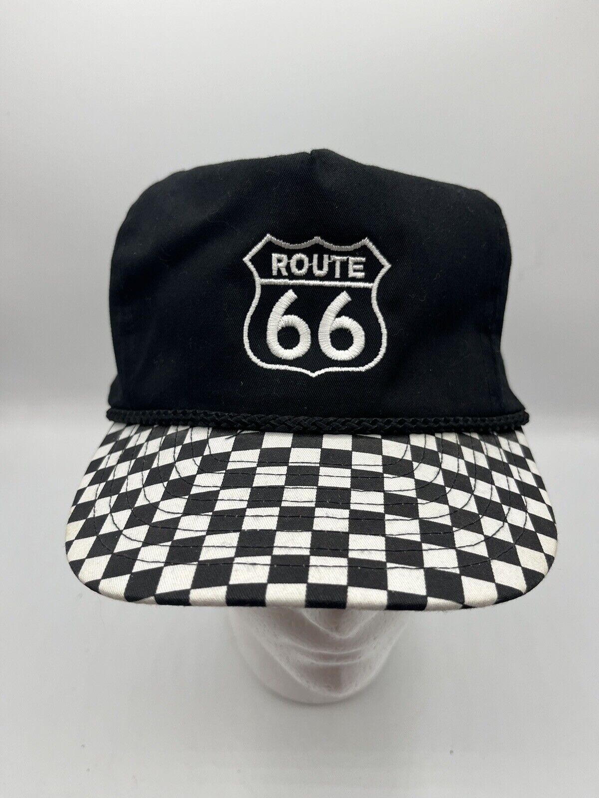 Vintage Route 66 Hat Cap Checkered Flag News Journal Nissin Cap adjustable