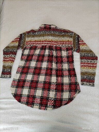 Aratta Silent Journey Cozy Red Plaid Buttondown Tunic Blouse Shirt Size S