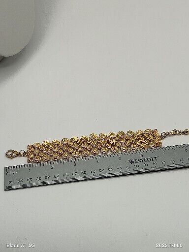 Vintage JJJ Chunky Gold Tone Textured Nugget Flexible Wide Fashion Bracelet