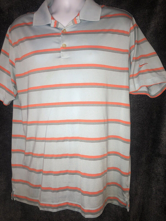 Nike Tour Polo Shirt L/G/G Spring Orange And Gray Stripes, Golf Performance