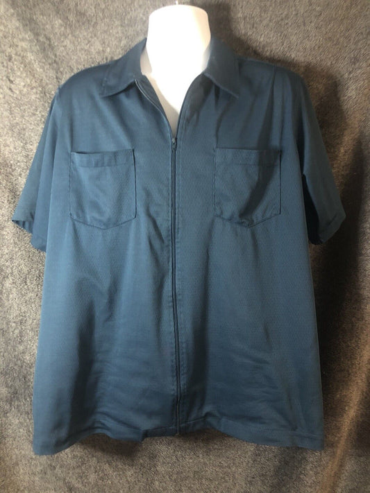 Haband Full zip size XL Blue short sleeve casual shirts RN 84890