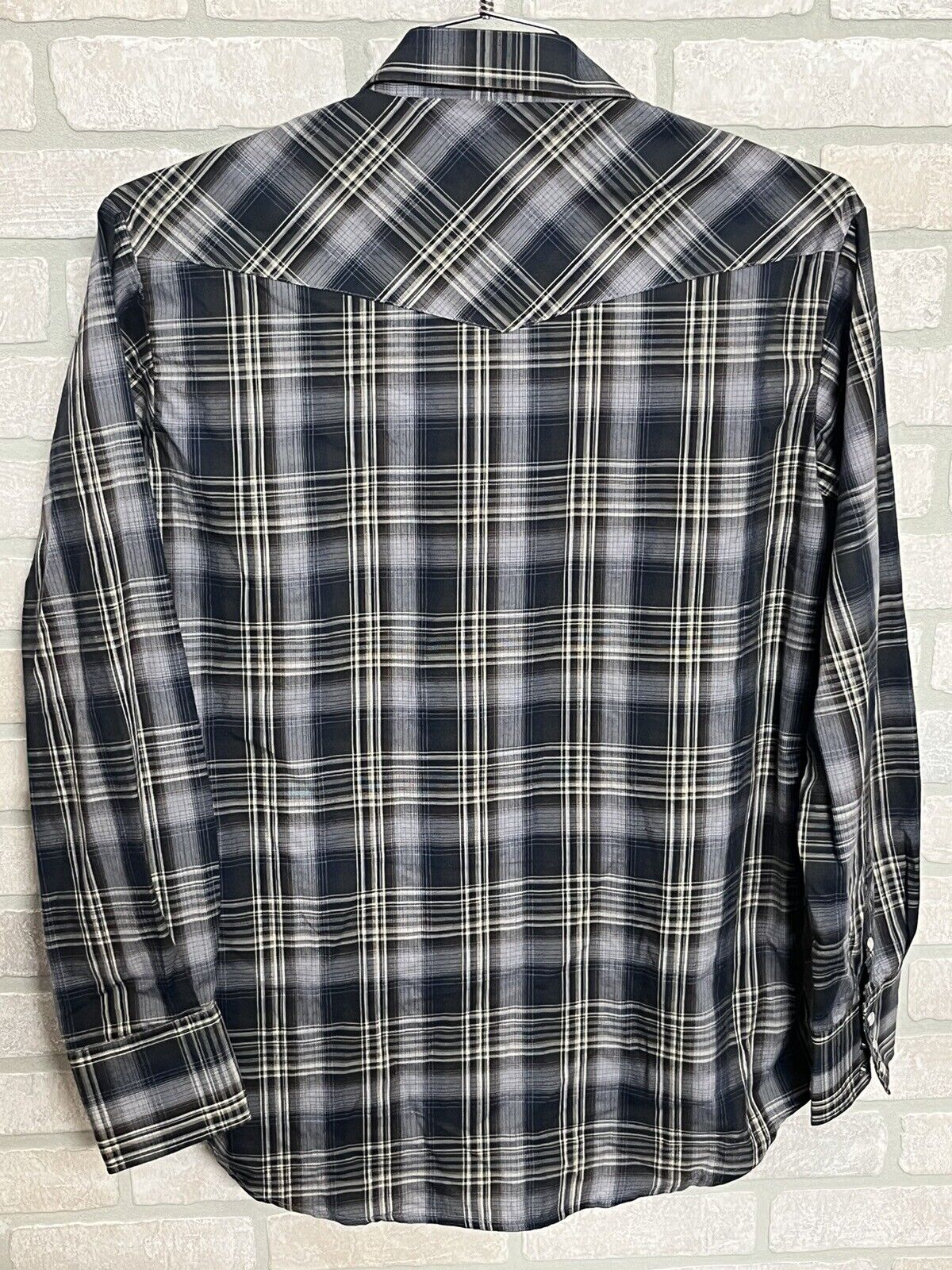 Roper Western Shirt Men’s Size M Long Sleeve Pearl Snaps Blue Plaid Pockets EUC