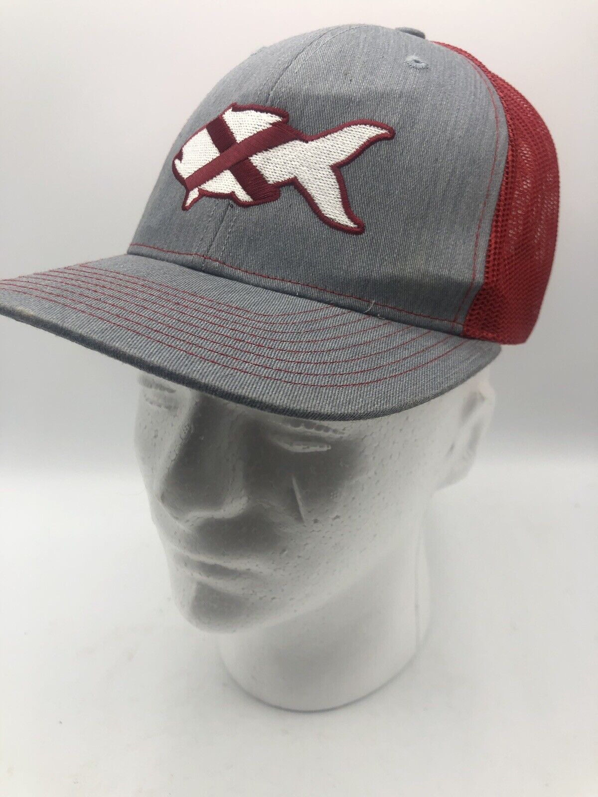 Fishing ￼logo snapback netted  Truckers hat fishing hat red and gray by Richard