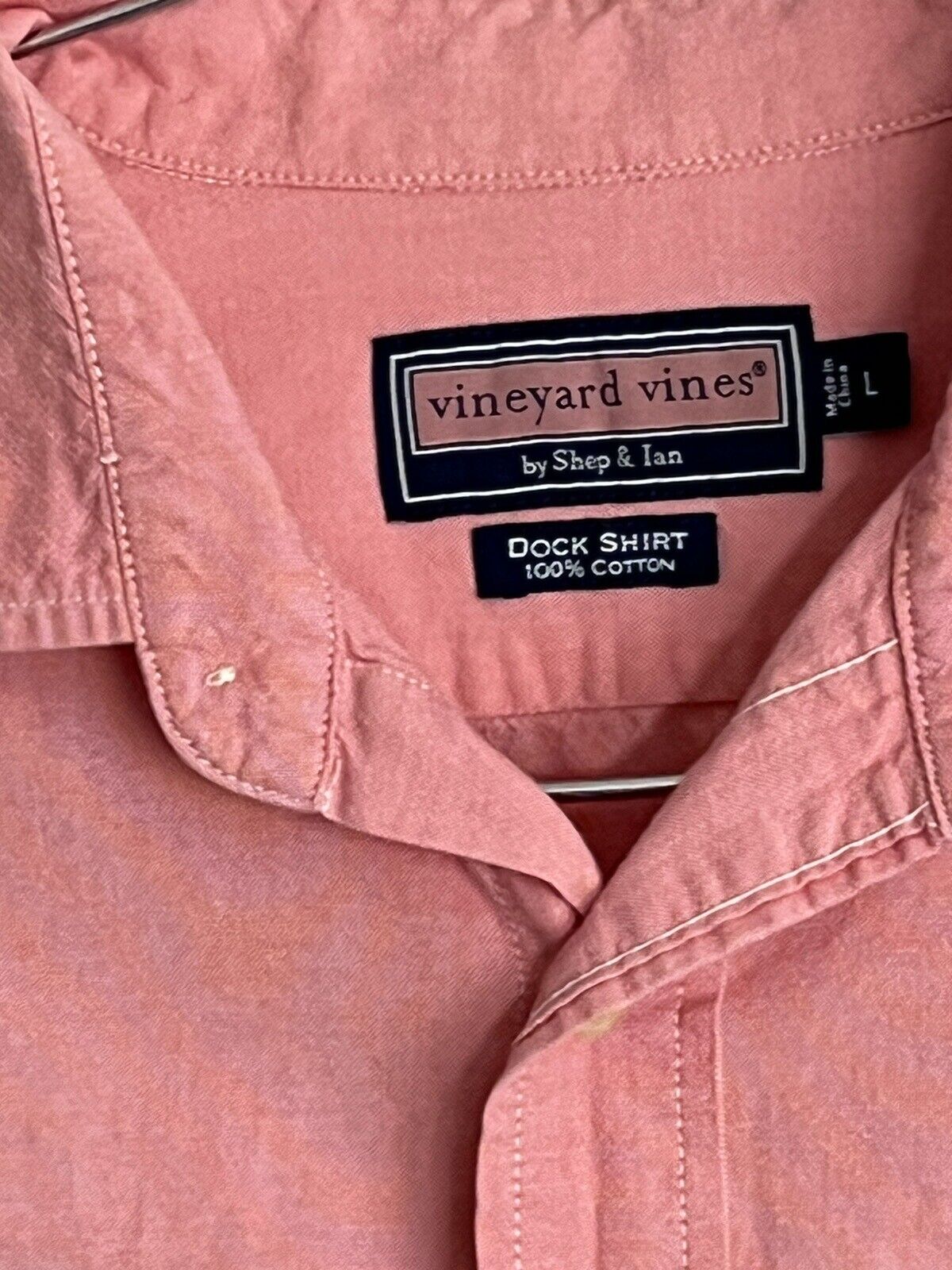 Vineyard Vines LARGE PINK Dock Shirt Men's LONG SLEEVE 100% Cotton Pockets Whale