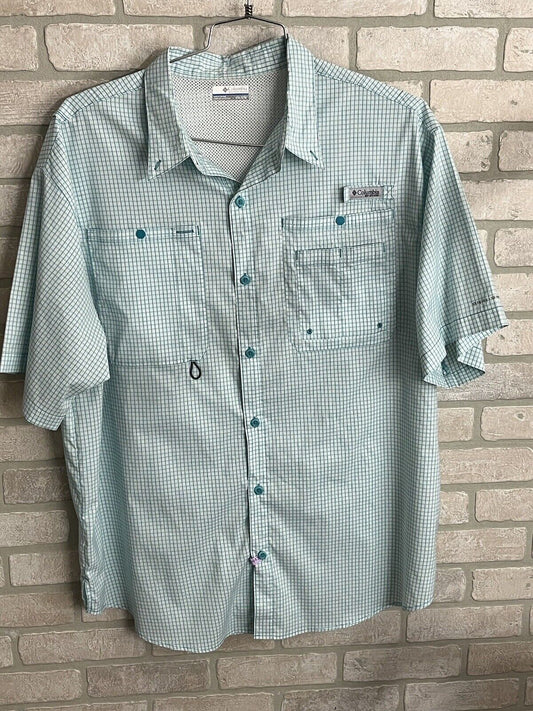 Columbia PFG fishing Shirt vented Mens 2XL Omni Shield Shade Green Check design