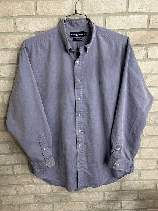 RALPH LAUREN YARMOUTH Shirt Mens 17 34/35 ￼￼Long ￼Sleeve Button Down BLUE White