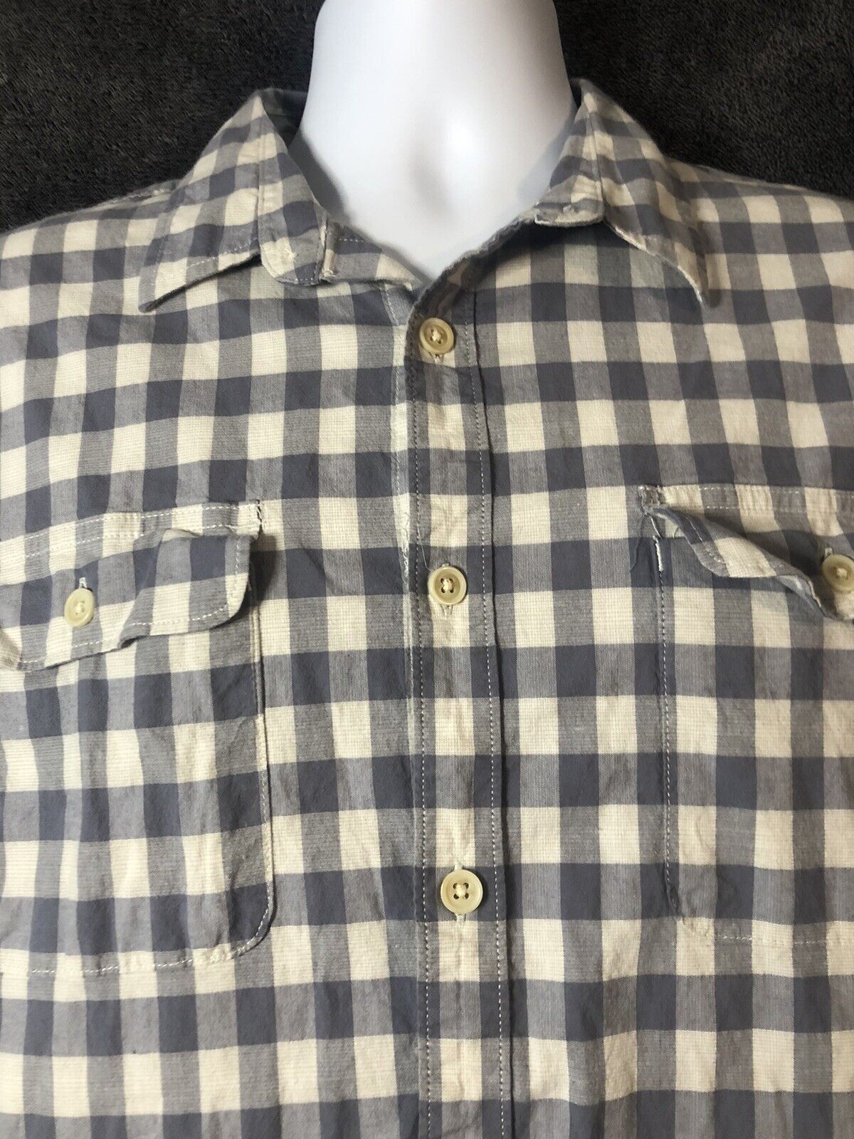 Lucky Brand Shirt Mens Size LG ButtonUp Blue Check Short Sleeve Casual ￼Stretch