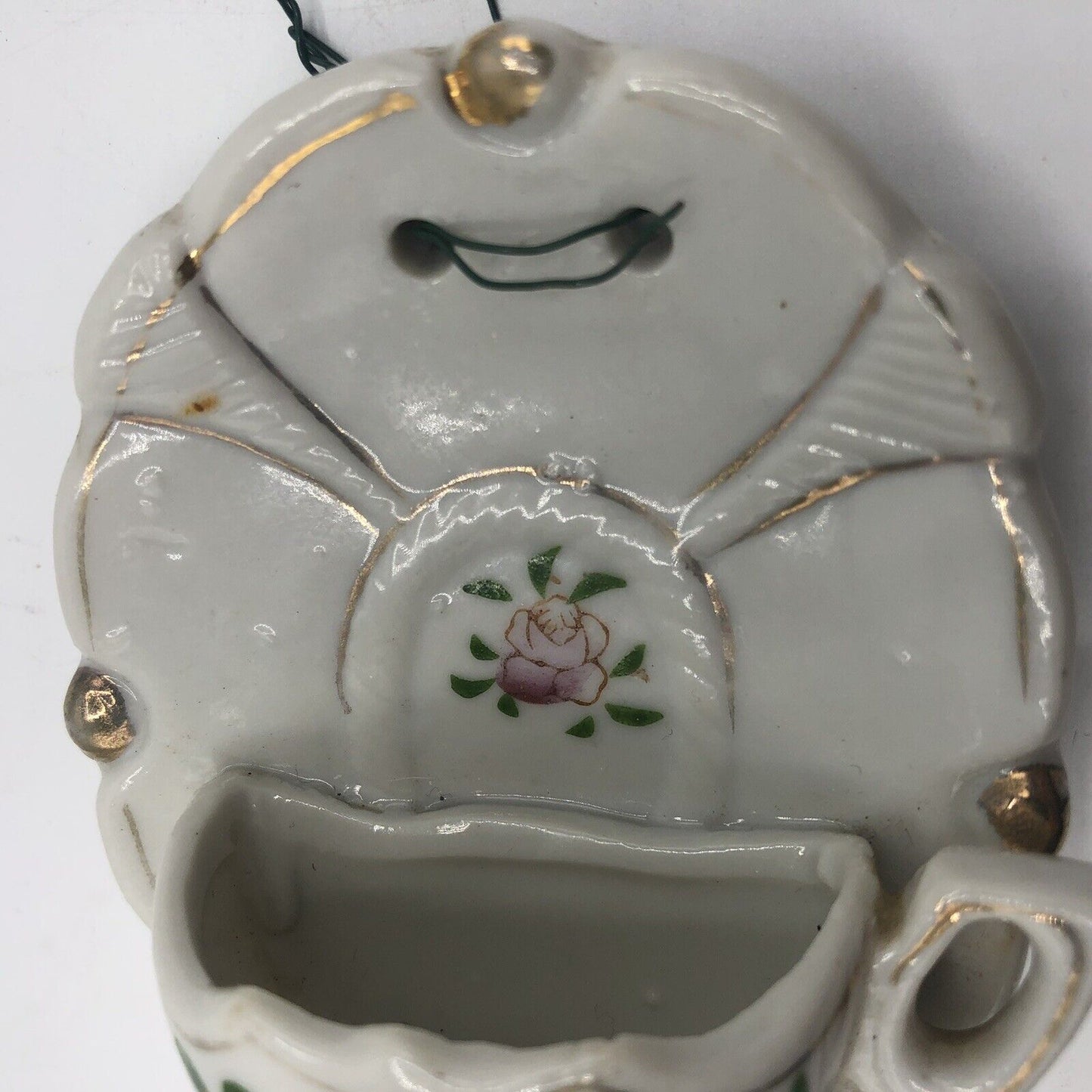 Vintage handpainted Japan wall pocket with rose floral Mauein Occupie Japan Cup