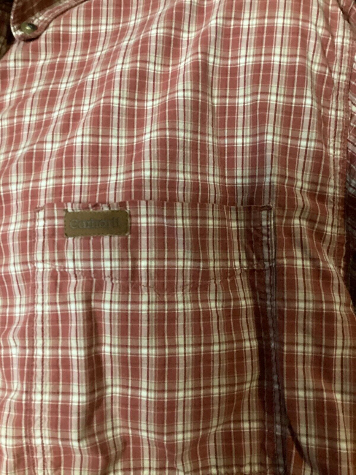 Carhartt Men Short Sleeve Button Down Shirt Top Size Large Plaid Cotton ￼Casual