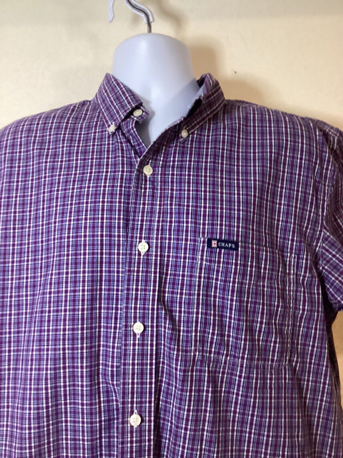 Chaps Button Up Shirt Mens Large Purple Casual Short Sleeve Easy Care