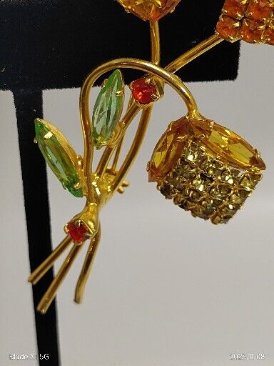 Vintage Topaz  Rhinestone Crystal Abstract Floral Navettes Brooch Pin Art Deco