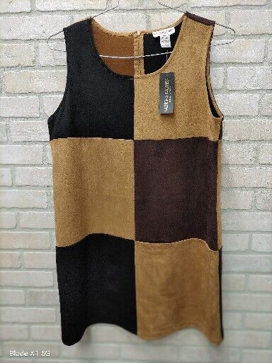 Sabrina Lauren NWT Brown Faux Suede Block Pencil Sleeveless Dress LG Mini Midi