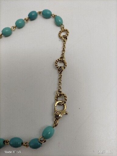 Vintage Signed Monet Teal Beaded Gold Tone Necklace Two Stones Glow