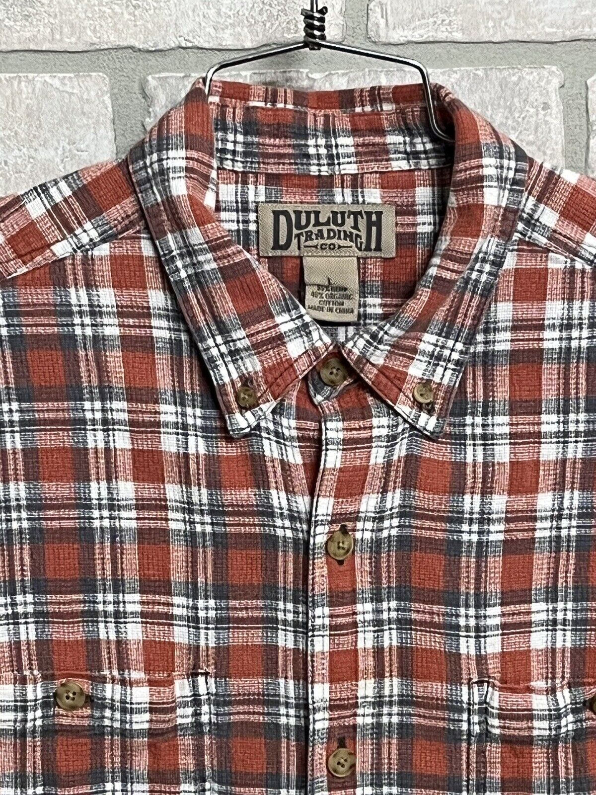 Duluth Trading ￼Shirt Men’s Red Plaid  Button Down Hemp Organic Cotton Blend