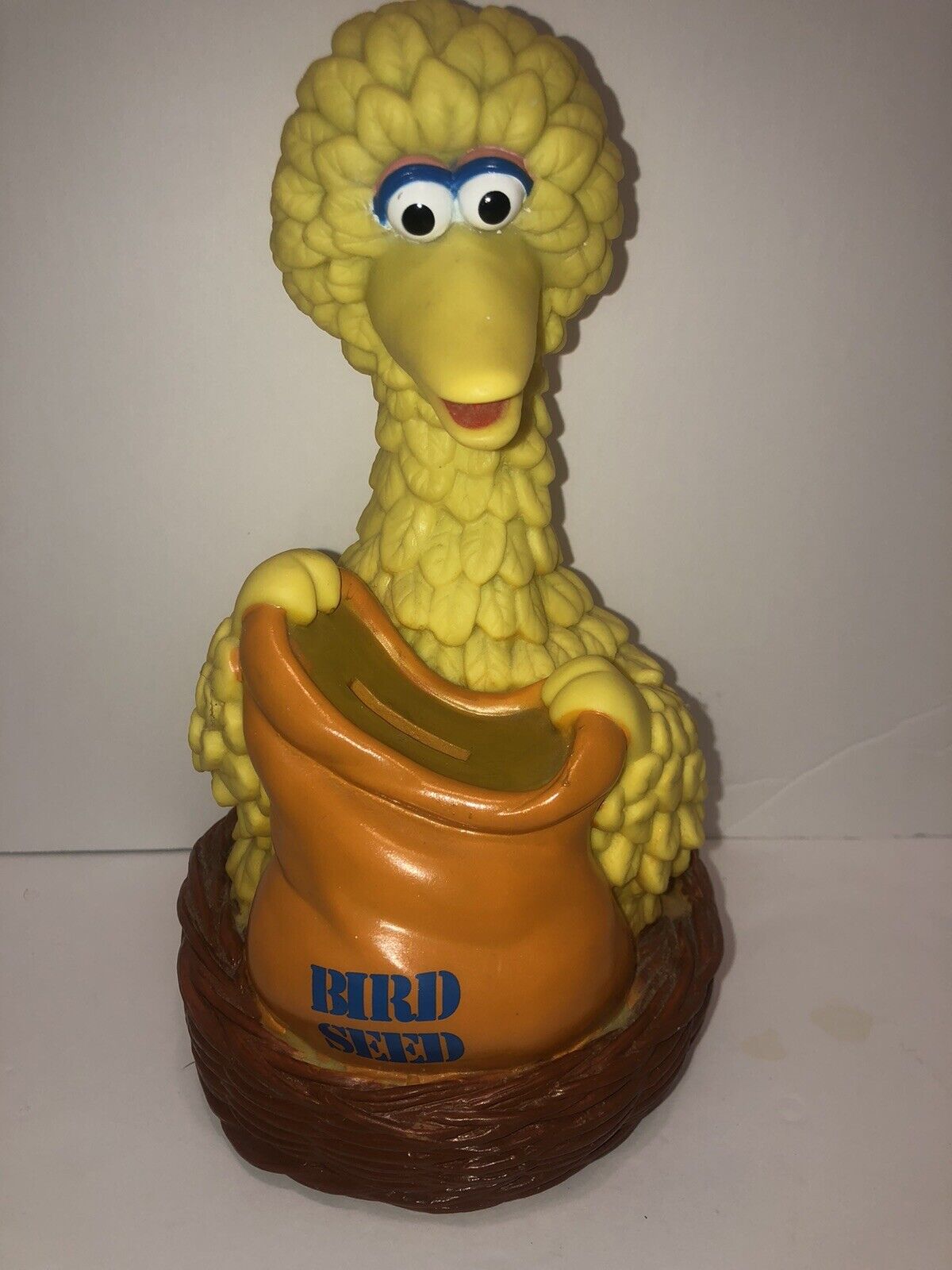 Vintage Sesame Street BIG BIRD Bird Seed Coin Money Plastic Bank 10" w/ Stopper