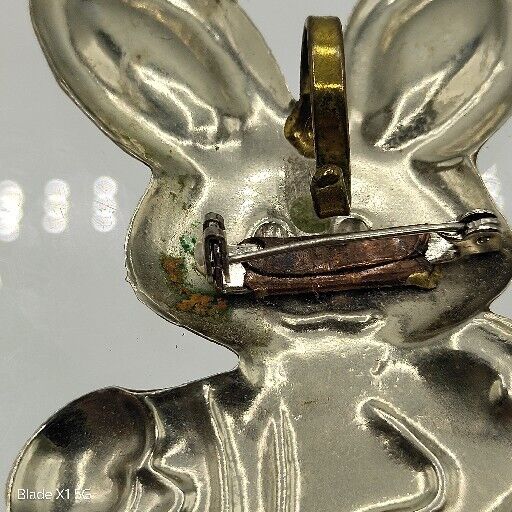 Vintage Silver Copper Gold Tone Large Easter Bunny Rabbit Brooch Pendant Pin