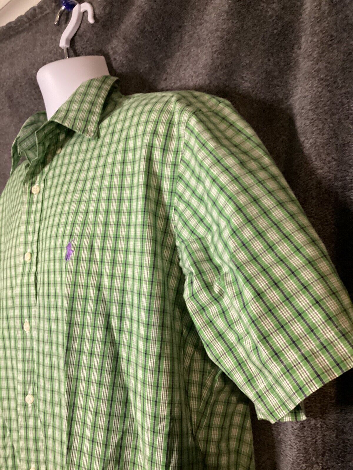 RALPH LAUREN Men’s Classic Fit Short Sleeve Green plaid ￼Check Shirt ￼L