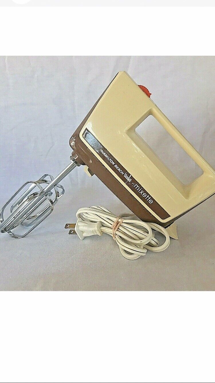 Vintage Hamilton Beach Hand Mixer 97-1 Mixette 3 Speed Beater Almond Baking