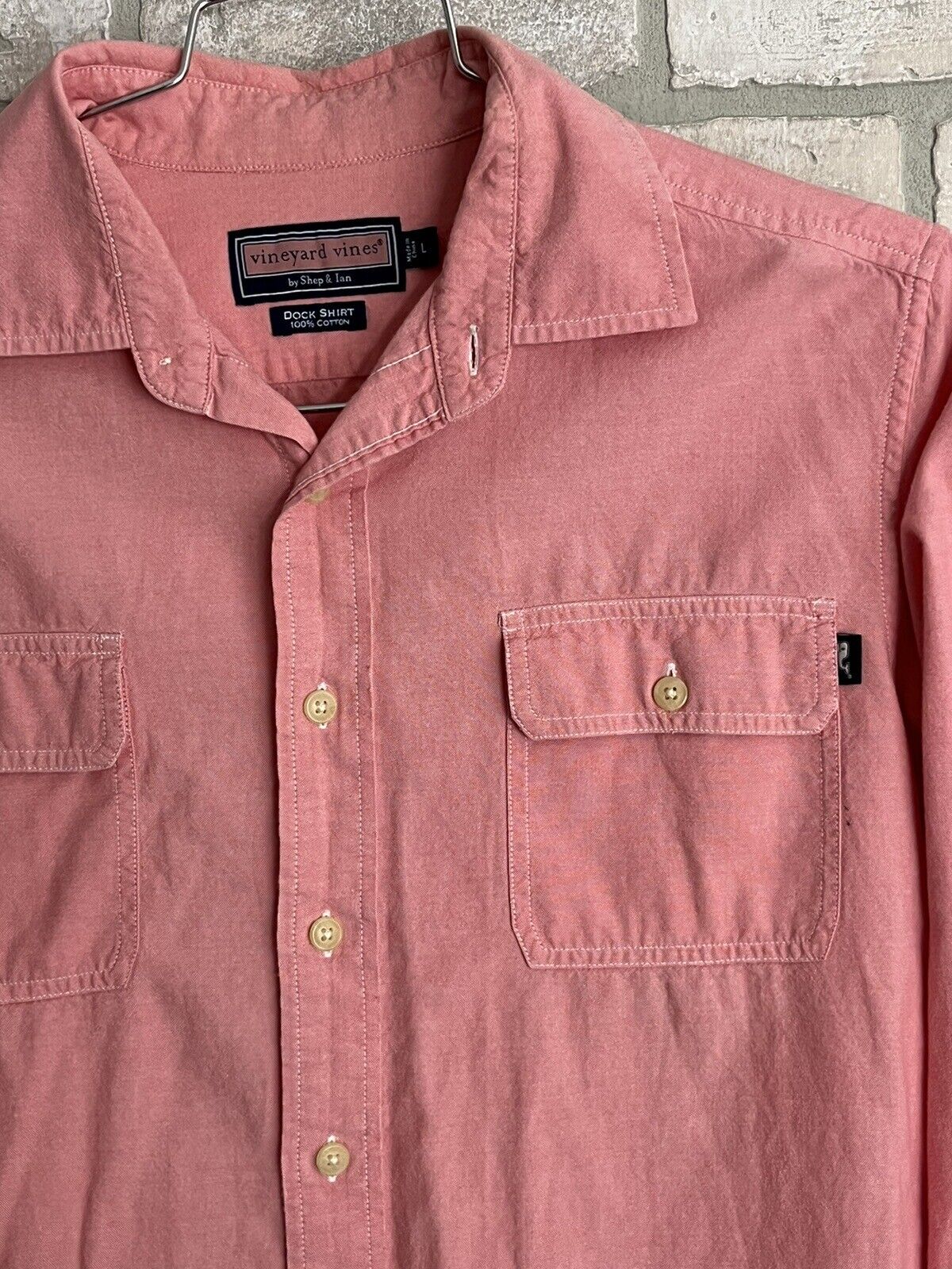 Vineyard Vines LARGE PINK Dock Shirt Men's LONG SLEEVE 100% Cotton Pockets Whale